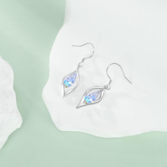 POPLYKE Dragonfly Butterfly Hummingbird Sunflower Earrings 925 Sterling Silver Abalone Shell Moonstone Leverback Earrings Jewelry