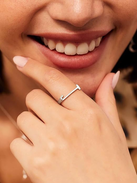 SILVERCUTE 925 Sterling Silver Initial Rings for Women,Adjustable Capital Letter Ring Hypoallergenic,Minimalist 925 Silver Rings for Mother Daughter