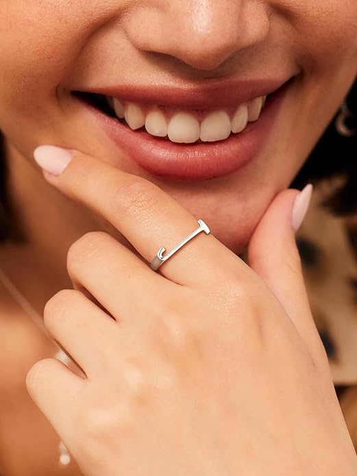 SILVERCUTE 925 Sterling Silver Initial Rings for Women,Adjustable Capital Letter Ring Hypoallergenic,Minimalist 925 Silver Rings for Mother Daughter