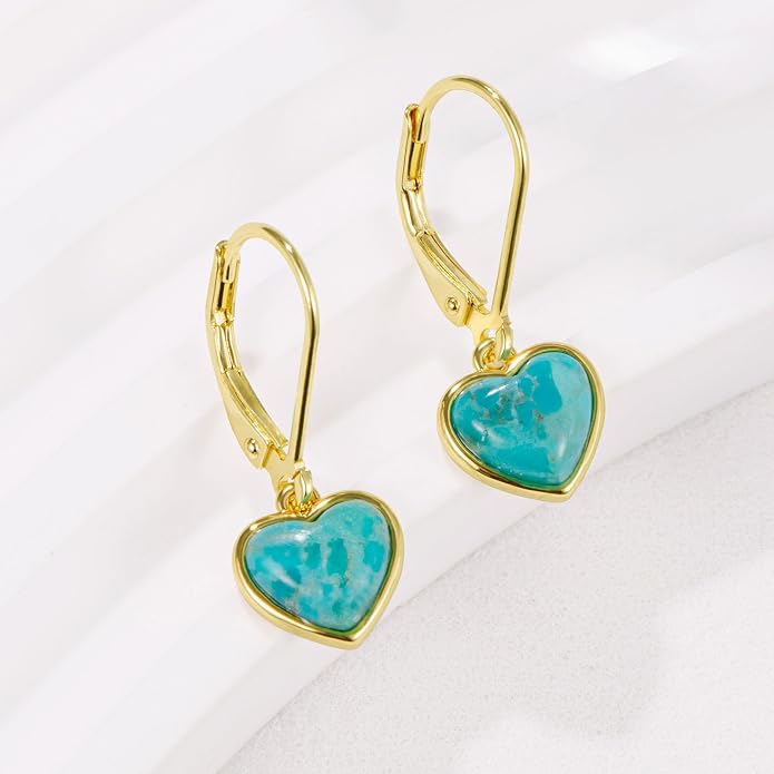 Heart Natural Turquoise Earrings for Women - Top AAA Grade, Hypoallergenic 925 Sterling Silver Leverback Dangle Earrings, Trendy Jewelry Gifts