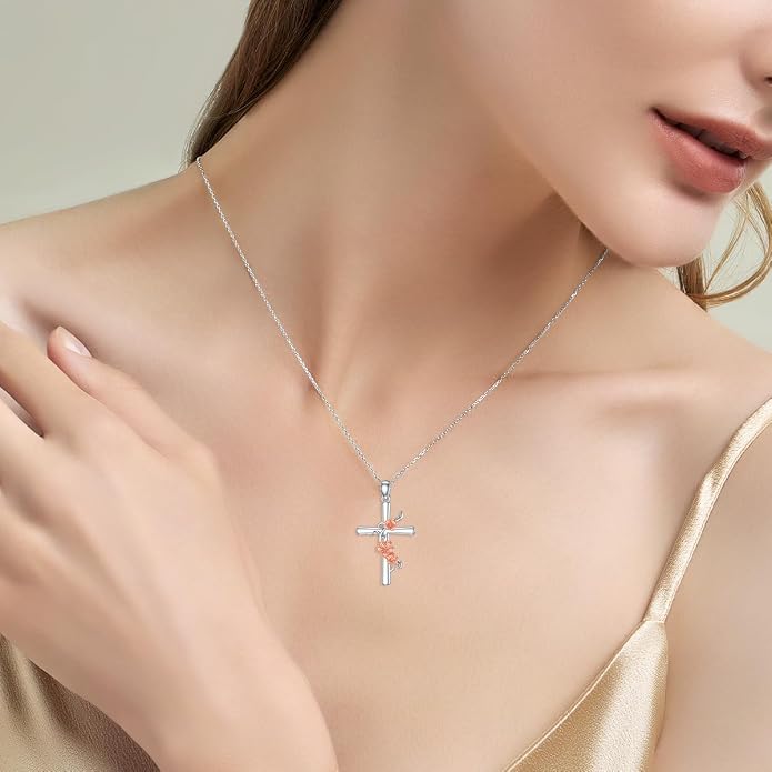Cross Necklace for Women 925 Sterling Silver Crucifix Pendant Christian Cross Jewelry for Women Men