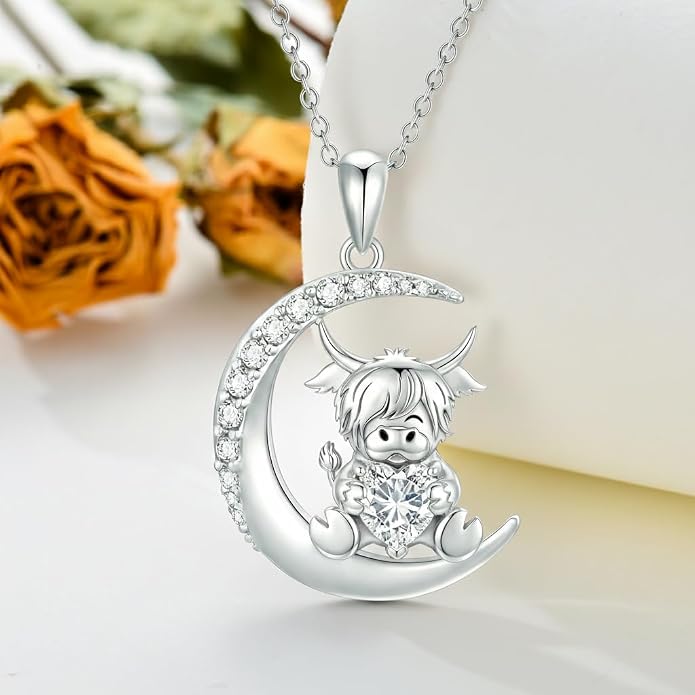 PROESS Animal Birthstone Necklace 925 Sterling Silver Otter/Axolotl/Hippo/Elephant/Dachshund/Monkey/Red Panda Pendant Necklace Animal Birthstone Jewelry Gifts for Women