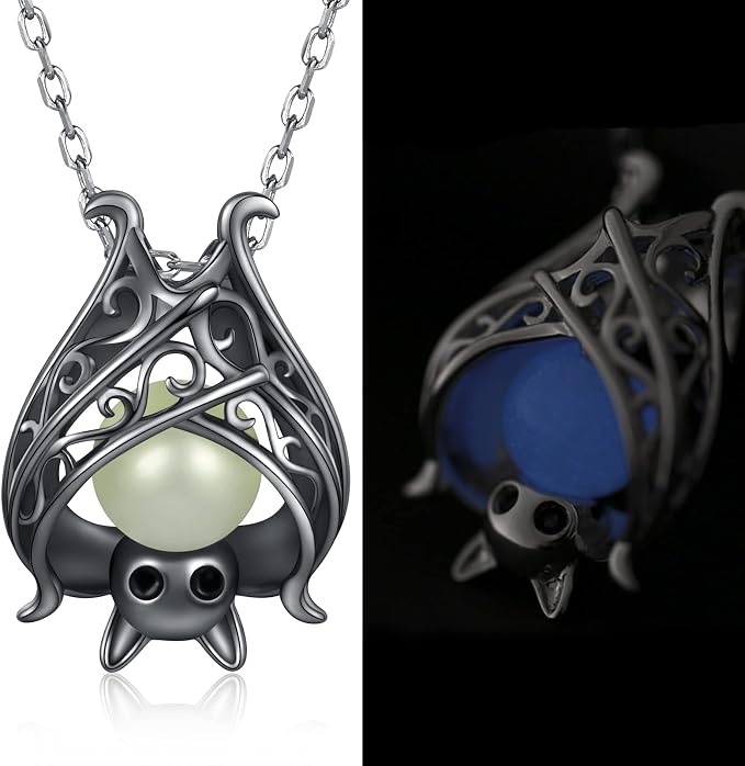 APOTIE 925 Sterling Silver Bat Necklace Bracelet Cute Animal Glowing in the Dark Halloween Jewelry Gift for Women Girl