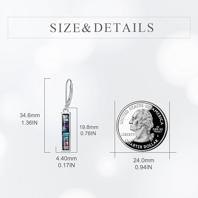 CRMAD Abalone Shell Bar Earrings for Women Sterling Silver Leverback Earrings Abalone Jewelry Gift