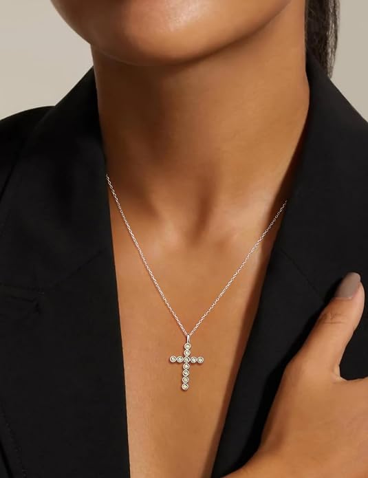 Sterling Silver Cross Necklace for Women Birthstone Religious Jewelry