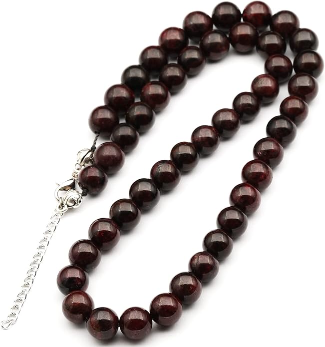 Natural Gemstone Beaded Choker Necklace | 8mm Handmade Adjustable Jewelry for Men & Women | Chakra Balancing Crystal Necklace | Spiritual Gift | Macrame Cord with Extender