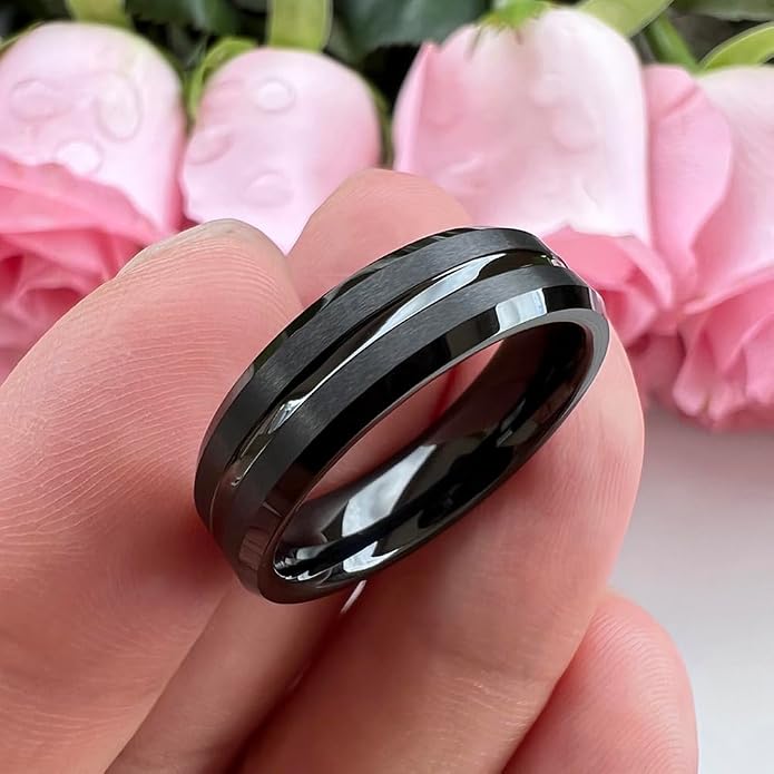 TUTISS 6mm 8mm Silver/Black/Blue/Gunmetal/Gold/Rose Gold Tungsten Rings for Men Women Fashion Engagement Wedding Bands Matte Finish Beveled Edges Comfort Fit