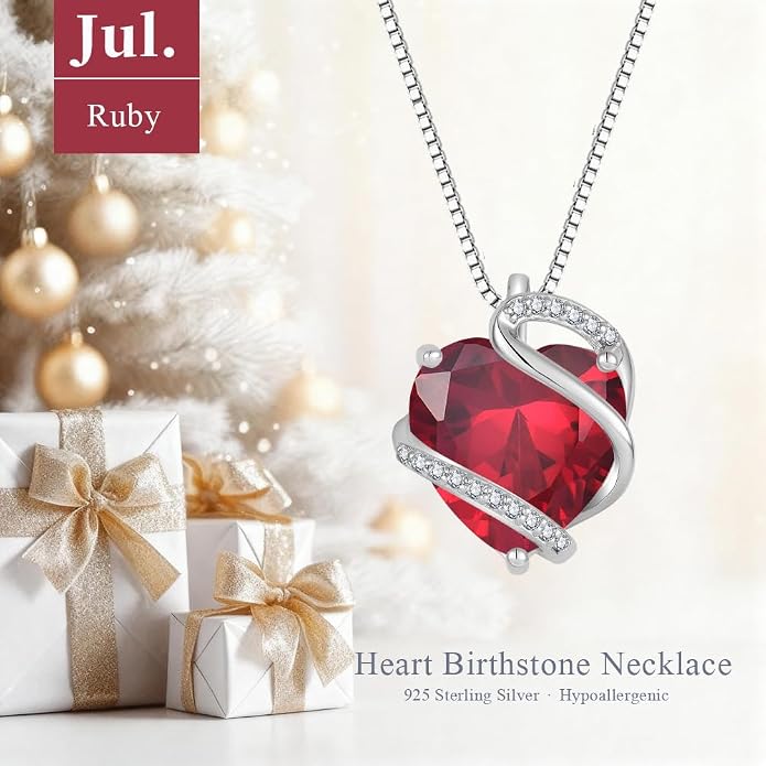Heart Necklace for Women 925 Sterling Silver Infinity Love Heart Birthstone Necklace Pendant Hypoallergenic Jewelry for Women