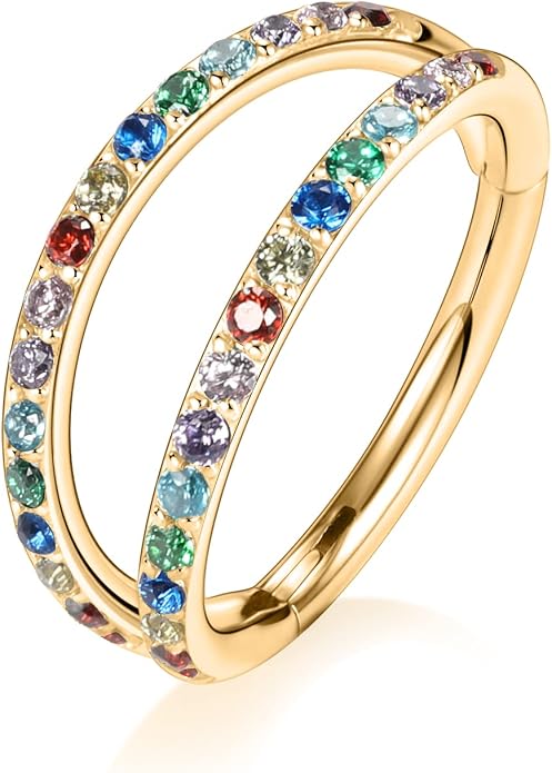 AROWRO Conch Piercing Jewelry Nose Rings Hoops Septum Rings Cartilage Earrings for Women Men Helix Piercing Jewelry Rook Tragus Surgical Steel Gold Silver 16G 18G 20G With Cubic Zirconia Opal