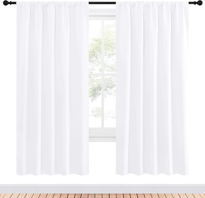 NICETOWN 50% Light Blocking Kitchen Curtains - Window Treatment Rod Pocket Curtains/Drapes for Bedroom (2 Panels, 52 by 72, White)