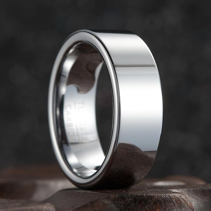 Classic Flat Band - 8mm Wide High-Polish Tungsten Wedding Ring for Men & Women