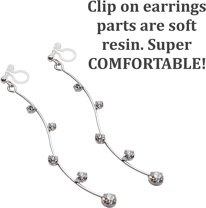 Comfortable Stick Invisible Clip On Earrings Gold Dangle Long Waved Threader Bar Clip-On Non Pierced Earrings Silver For Women,…