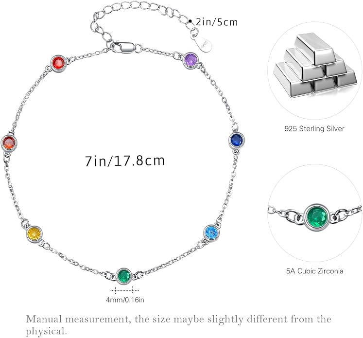 MEDWISE Sterling Silver Chakra Anklet 7 Chakra Beach Anklet Bracelet Link Chain Ankle Bracelet Gift for Women