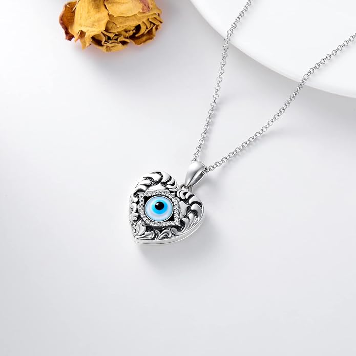SOULMEET Personalized Silver Locket Necklace That Holds Pictures Photo Keep Someone Near to You, Memorial Custom Lockets Necklaces Letters Engraving for His Her