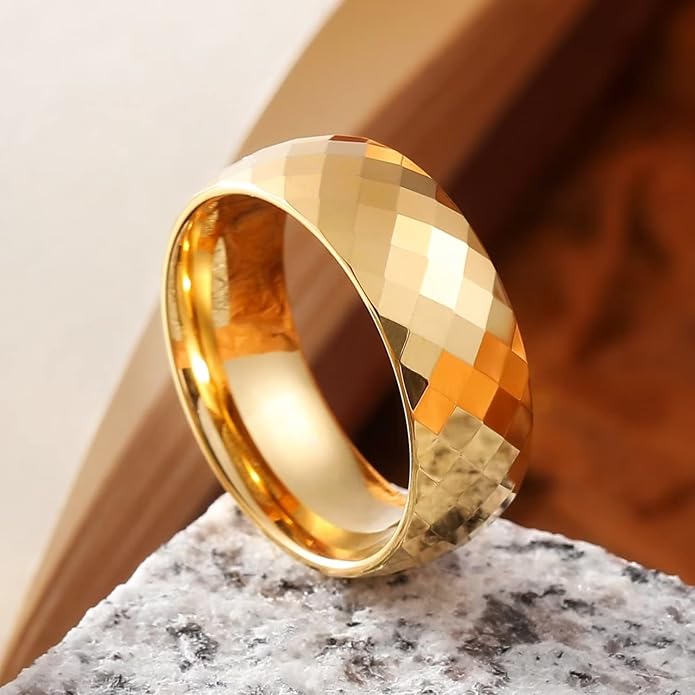 King Will Tungsten Carbide Wedding Band for Men Women-4/6/8mm Width 14K Gold Plated Tungsten Wedding Ring Matte Brushed & High Polished Style Comfort Fit Wedding Band Size 6-14