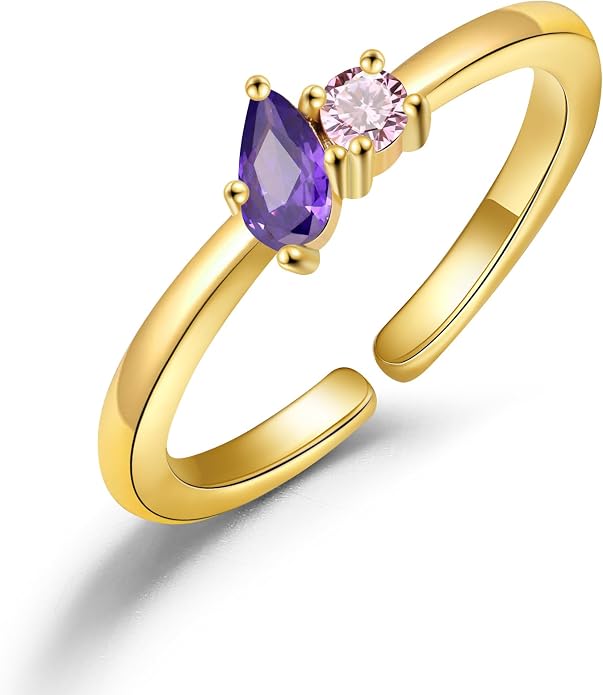 JSJOY Birthstone Rings for Women Dainty Emerald Blue Ring Birthday Gifts for Mom Her Gemstones CZ Ring for Teens Gold Rings That Don't Tarnish Adjustable Ring Jewelry Gifts