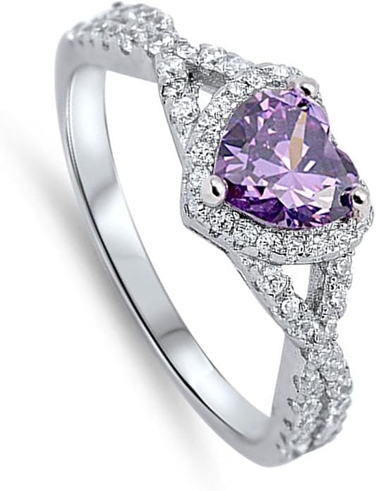 CHOOSE YOUR COLOR Sterling Silver Heart Halo Promise Ring