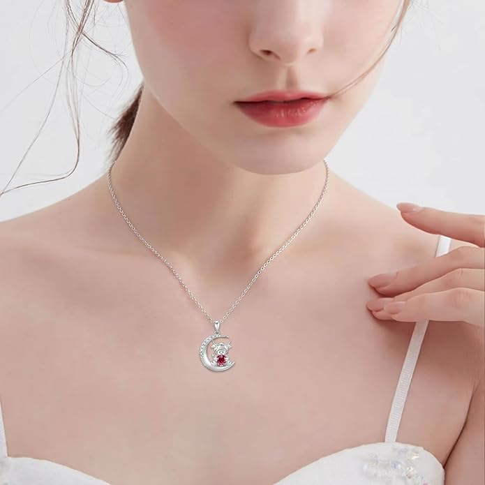 PROESS Animal Birthstone Necklace 925 Sterling Silver Otter/Axolotl/Hippo/Elephant/Dachshund/Monkey/Red Panda Pendant Necklace Animal Birthstone Jewelry Gifts for Women