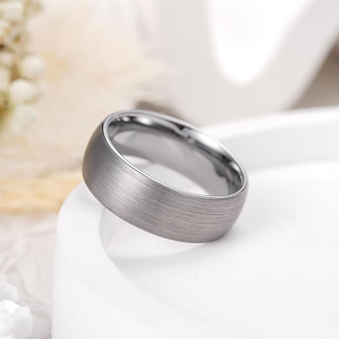 King Will Wedding Band for Men Women, 2/4/6/7/8mm Domed Matte Brushed Tungsten Carbide Rings, Solid/Dual Color Engagement Rings, Comfort Fit