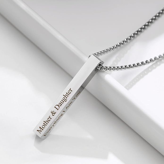 VNOX Personalized Bar Necklace Vertical - Customized Necklace Stainless 3D Pendant Custom Name Engravable Necklace Gift for Women Men