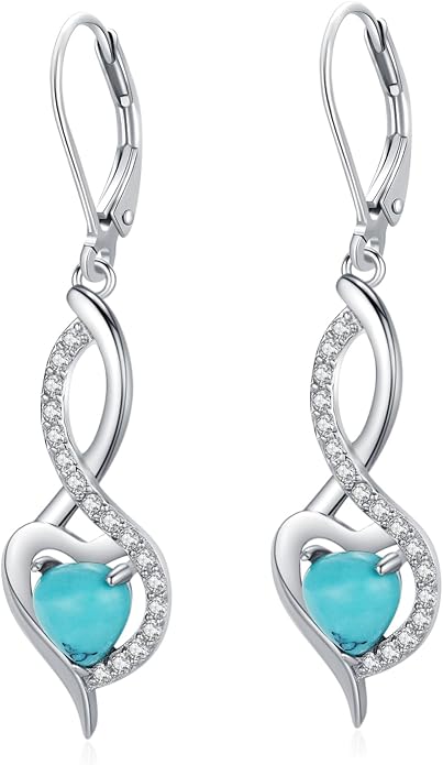BDL Genuine Turquoise Jewelry for Women, Sterling Silver Earrings and Necklaces for Women, Leverback Dangle Drop Earrings Jewelry