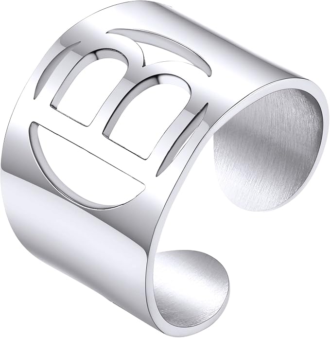 KeyStyle Bold Initial Letter Rings Adjustable, GoldChic Jewelry Women Gold Statement Ring Personalized Engraved Women’s Open Signet Ring for Party (Gold, White Gold, Black)
