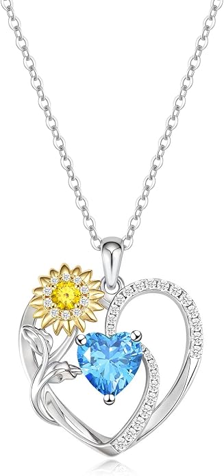Anniversary Birthday Gifts for Women - Heart Birthstone Necklace: 925 Sterling Silver Rose/White/Yellow Gold Pendant Necklaces Gold Jewelry Gift for Wife Girlfriend Mom Daughter Grandma