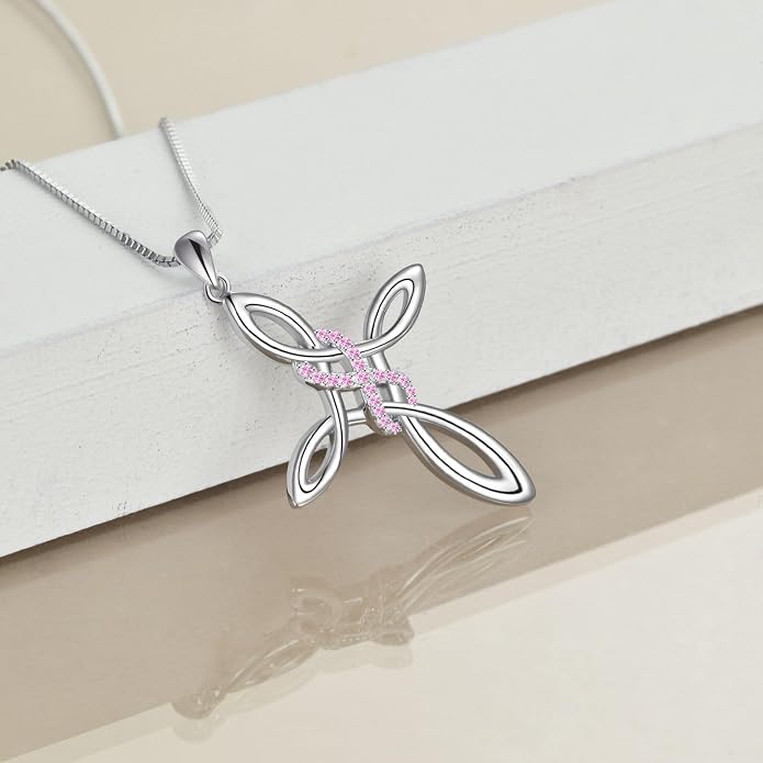 LUHE Celtic Knot Cross Necklace Sterling Silver Birthstone Polished Religious Infinity Celtics Jewelry Gifts for Women