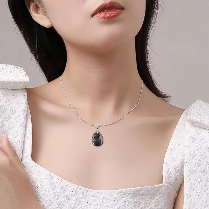 iSTONE 925 Sterling Silver Natural Crytral for Womens Pendant Necklace, Gemstone Birthstone with 17.8" Silver Chain Ladies