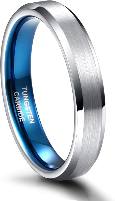 Greenpod 4mm 6mm Tungsten Carbide Ring for Men Women Beveled Edge Brushed Silver/Black/24K Gold Plated Wedding Band Comfort Fit Size 4-13