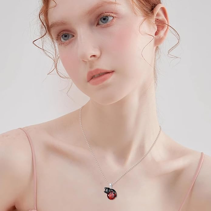 Cat Necklace Sterling Silver Cat Zircon Pendant Gothic Jewelry for Women Animal Lovers Gifts