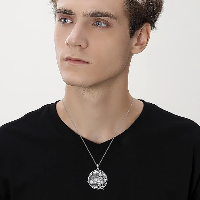 Valknut Viking Necklace 925 Sterling Silver Odin Knot Pendant Necklace Celtic Nordic Pagan Jewelry Gifts for Men Women 18+2"