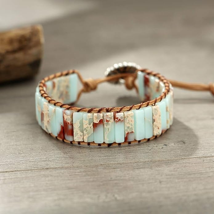 Plumiss Women Boho Handmade Natural Stone Crystal Leather Bead Wrap Bracelets Collection