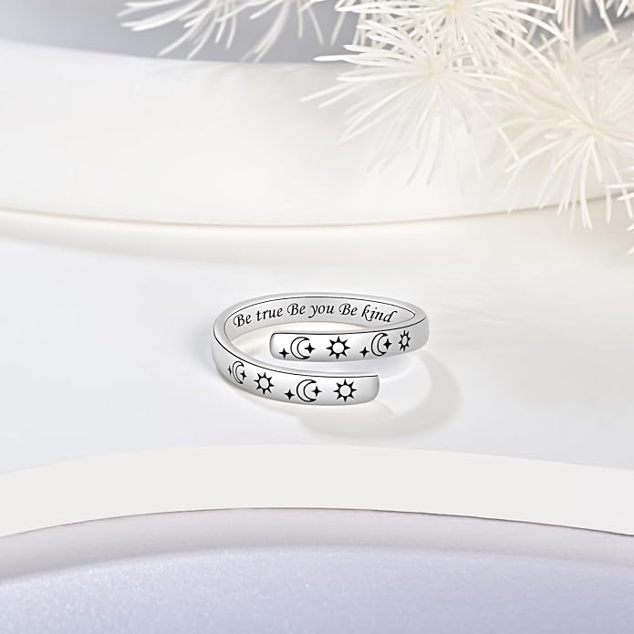 BEILIN 925 Sterling Silver Inspirational Jewelry Rings Adjustable Ring Personality Encouragement Gift for Teens Women