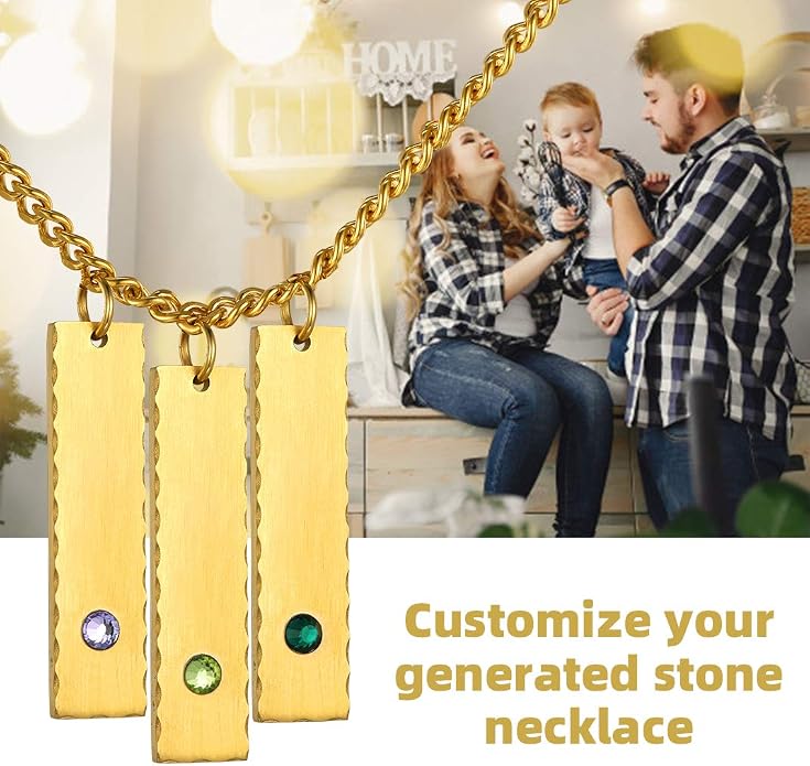 GOLDCHIC JEWELRY Personalized Birthstone Name Necklaces for Men Women, Engraved Family Names Necklace with Birthstone Vertical Bar Necklace, Pendant for Husband/Father/Grandma/Wife Birthday Gifts