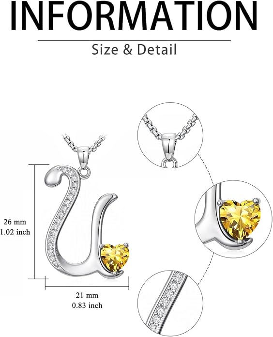 Birthday Gifts for Women Alphabet A to Z Initial Birthstone Pendant Necklaces for Women - 18k White Gold Plated Personalized Name Jewelry Anniversary Graduation Gifts for Wife Her Daughter Girlfriend(with Gift Box)