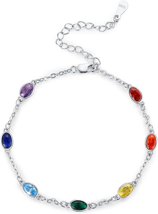 MEDWISE Sterling Silver Chakra Anklet 7 Chakra Beach Anklet Bracelet Link Chain Ankle Bracelet Gift for Women