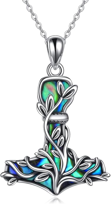 Thor Hammer Necklace 925 Sterling Silver Mjolnir Tree of Life Pendant Necklace Viking Vegvisir Jewelry for Women wife Mom