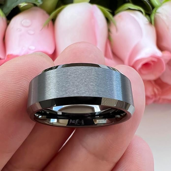 TUTISS 6mm 8mm Tungsten Rings for Men Women Fashion Engagement Wedding Bands Matte Finish Beveled Edges Comfort Fit