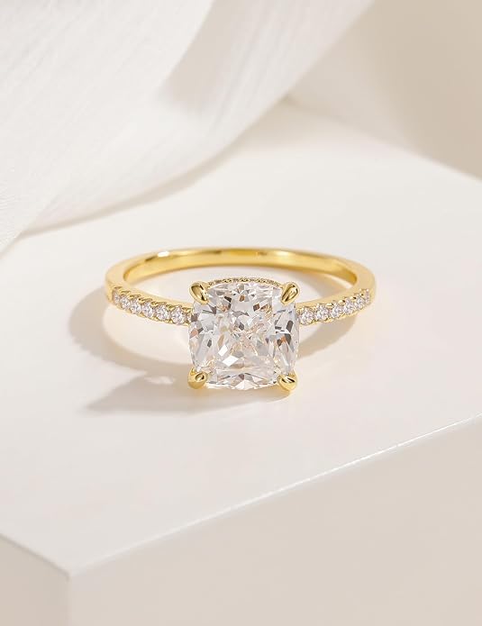 EAMTI 3.5CT 925 Sterling Silver Rings Cushion Cut Cubic Zirconia CZ Engagement Wedding Bands for Women Promise Rings for Her Size 3-11