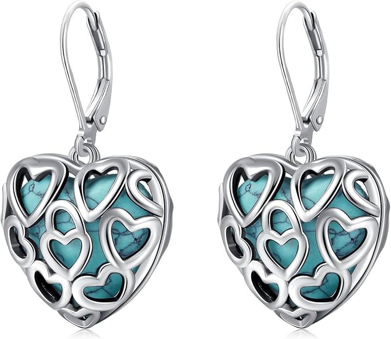 BDL Genuine Turquoise Jewelry for Women, Sterling Silver Earrings and Necklaces for Women, Leverback Dangle Drop Earrings Jewelry
