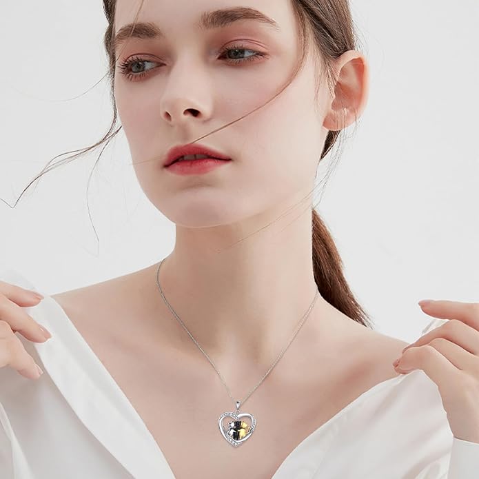 Cat Necklace Sterling Silver Cat Zircon Pendant Gothic Jewelry for Women Animal Lovers Gifts