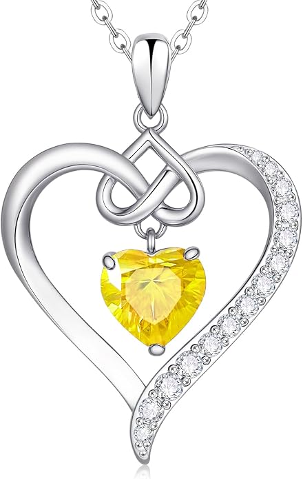 925 Sterling Silver Birthstone Heart Necklace for Women - Infinity Love Pendant with Cubic Zirconia, 12 Colors, Valentine's Day Gift for Her, 12 Months, Birthday Anniversary Christmas Jewelry Gifts