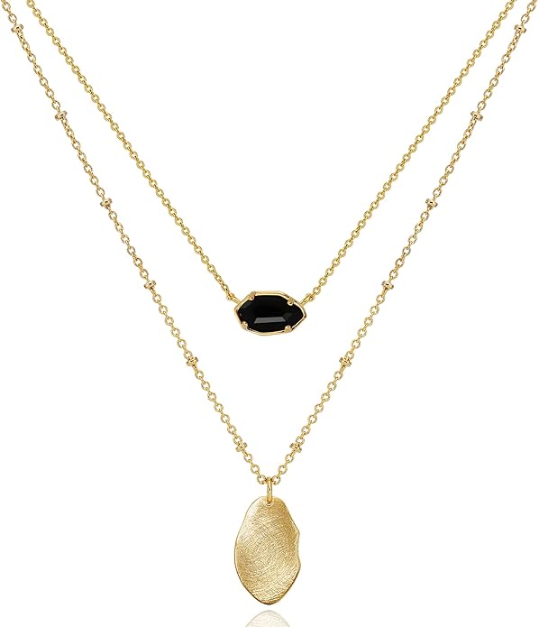 OZEL JEWELRY & GIFT Layered Gold Necklaces for Women - Crystal Colorful Delicate Cutting Pendant Necklace - 18K Gold Plated - Birthday Gifts (Made in Korea)