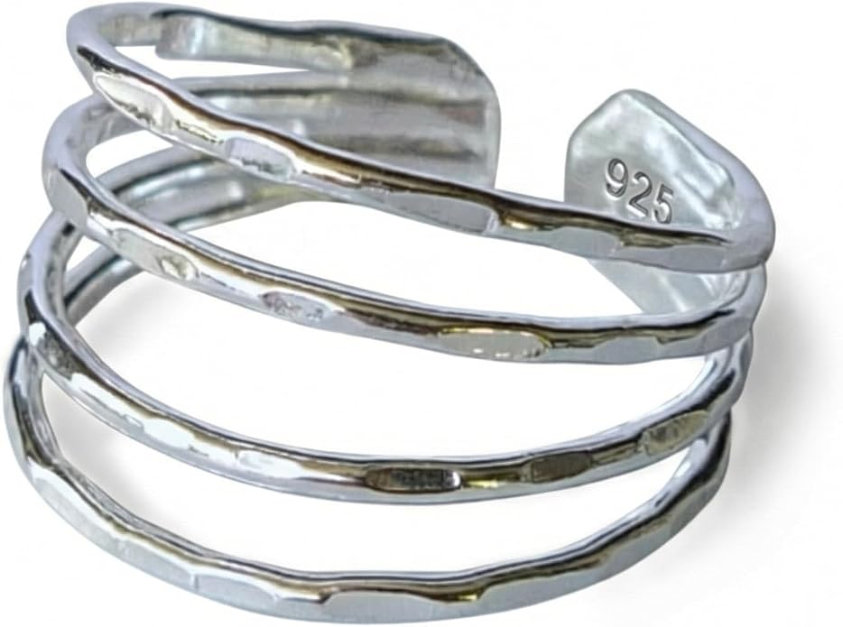 Sterling Silver Toe Ring, Handmade Adjustable Open Band, Minimalist Dainty Summer Beach Foot Jewelry for Women, Can Be Worn as Knuckle or Pinky Ring