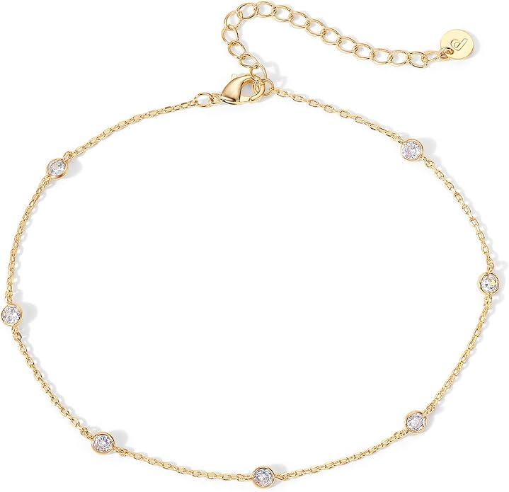 PAVOI 14K Gold Plated Anklet for Women - Trendy Link Chain Ankle Bracelet Summer Jewelry - Boho Dainty Anklets with Cubic Zirconia, Beaded, Evil Eye, Star, Station, Pearls Adjustable Gold Jewelry