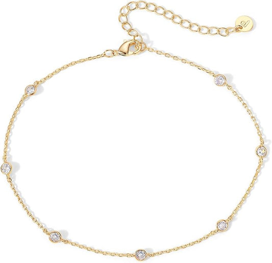 PAVOI 14K Gold Plated Anklet for Women - Trendy Link Chain Ankle Bracelet Summer Jewelry - Boho Dainty Anklets with Cubic Zirconia, Beaded, Evil Eye, Star, Station, Pearls Adjustable Gold Jewelry