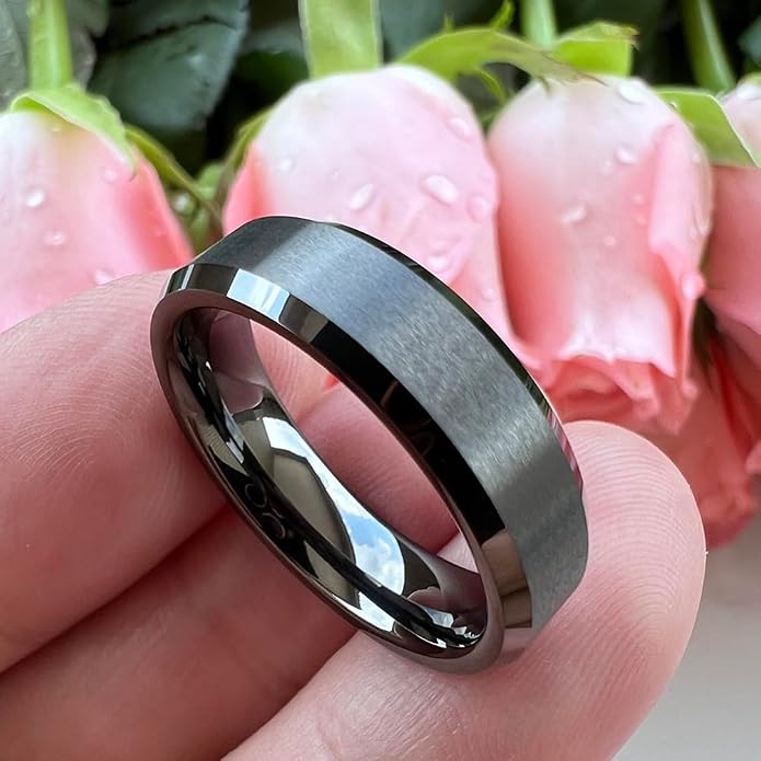 TUTISS 6mm 8mm Tungsten Rings for Men Women Fashion Engagement Wedding Bands Matte Finish Beveled Edges Comfort Fit