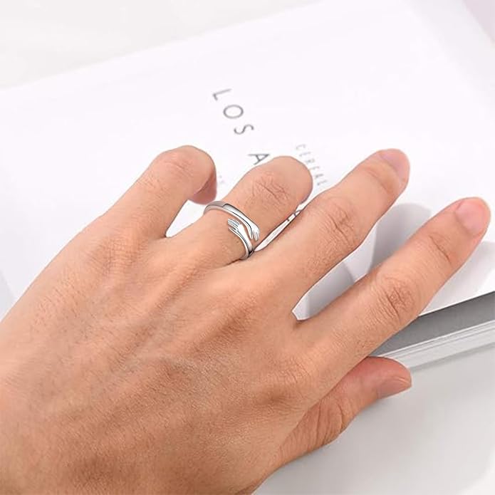 S925 Sterling Silver Hug Rings for Women Teen Girls Adjustable Ring for Granddaughter Daughter Hope Promise Friendship Hand Ring Jewelry for Birthday Graduation Christmas Mothers Day Valentines Gifts