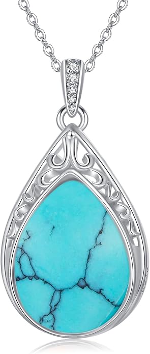 HPQQ Teardrop Necklace 925 Sterling Silver Filigree Gemstone Pendant Necklace Fine Jewelry Birthday Mother's Day Gifts for Women Her Mom